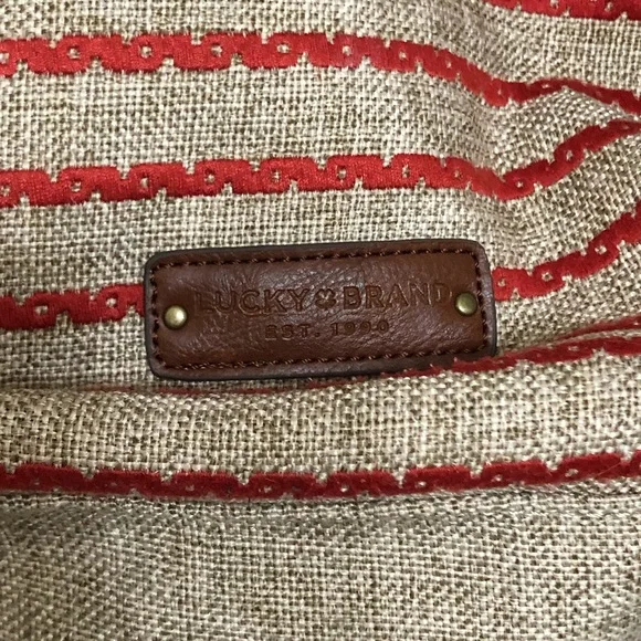 Lucky Brand Kendal Orange and Tan Boho Linen Blend Backpack Style Bag - Picture 3 of 10